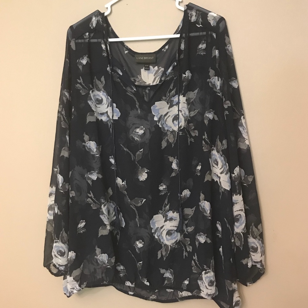 Navy Floral Sheer Blouse | Plus Size 22/24